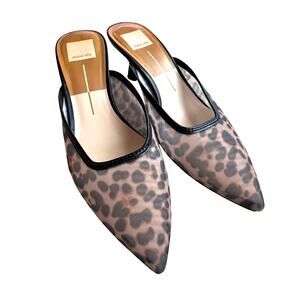 Dolce Vita animal print mules US 7.5M kitten heels black tan mesh pointy toes